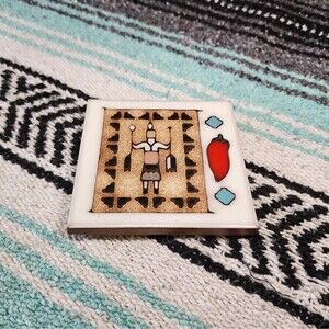 Vintage Masterworks Southwest Ceramic Tile Trivet Spirit Rug White Hand Painted